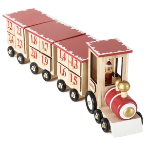 Wooden Christmas train advent calendar with 24 countdown drawers and Santa Claus figure