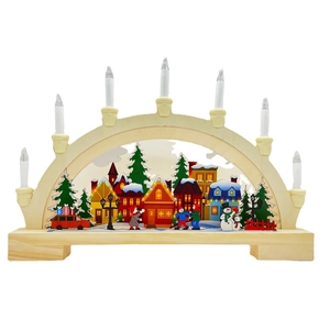 Wood LED Christmas Bridge Light Schwibbogen Village Scene Decor Warm Light Arch Tabletop Ornament Xmas Holiday Home Party Decoration