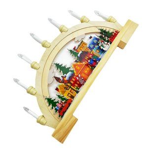 Christmas LED wooden bridge candle arch with hand-painted village scene and 7 lights