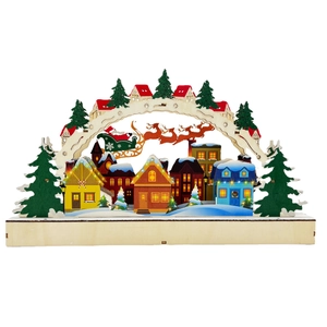 Pont à Arc Lumineux de Noël en Bois de Buis Découpe Laser Village Enneigé Père Noël Ornement de Table Festif