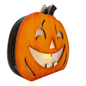 Halloween Holz-Kürbis-Laterne mit warmem LED-Licht und rustikalem Hanfseil zum Aufhängen