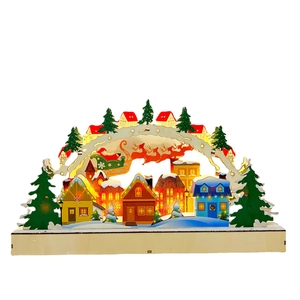 Arche de Noël en bois à LED avec traîneau du Père Noël et petites maisons lumineuses