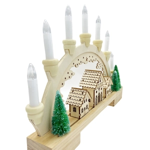 Wooden Christmas LED bridge light with miniature houses and trees festive decor