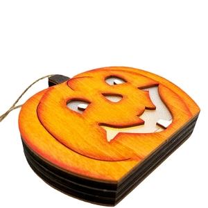 Halloween Kürbis Anhänger aus Holz mit Glitzer und mehrlagigen Schnitzereien