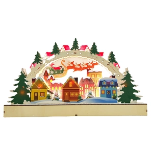 Arche de Noël LED en bois avec traîneau du Père Noël et villages illuminés chaleureux