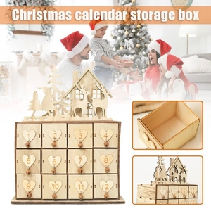 Wooden Christmas advent calendar storage box with 24 drawers and laser-cut festive decor
