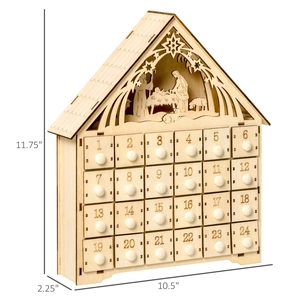 Wooden LED Christmas advent calendar with nativity scene and 24 storage drawers