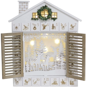 Weihnachten Holz Adventskalender Mit LED-Lichtern Schubladen Rentier Wald Haus Form Festliche Countdown Dekoration Geschenk Haus