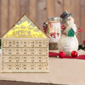 Wooden Christmas Advent Calendar with LED lights, 24 drawers and reindeer silhouette