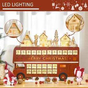 Red wooden Christmas double-decker bus 24-day advent calendar with LED lighting
