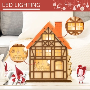 LED lighted Christmas wooden advent calendar house with 24 storage drawers and reindeer scene