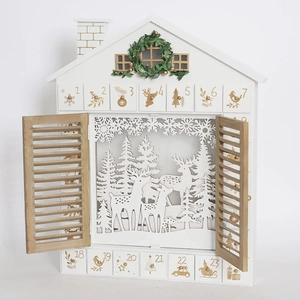Weißer hölzerner Adventskalender mit LED-Licht und 24 Schubladen für Weihnachtsgeschenke