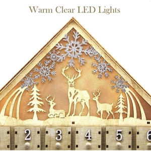 Calendrier de l'Avent de Noël en bois avec rennes et lumières LED chaleureuses