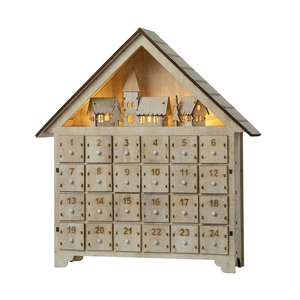 Wooden Christmas Advent Calendar house with LED light and 24 storage drawers