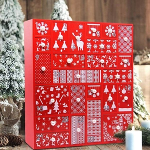 Holz Weihnachts Adventskalender Mit Schubladen Rot Rentier Schneeflocken Countdown Box Festliche Feiertag Haus Dekoration
