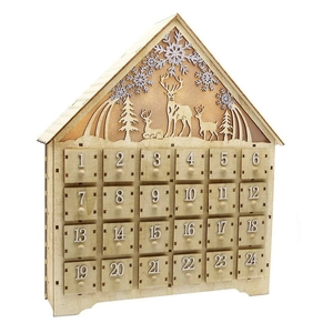 Calendrier de l'Avent en bois avec 24 tiroirs et décor de scène de forêt LED