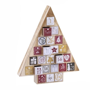 Wooden Christmas tree advent calendar with 24 colorful numbered storage drawers