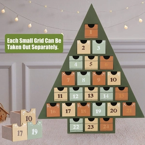 Wooden Christmas tree advent calendar with 24 numbered drawers for festive desk decoration