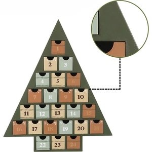 Detailed macro view showing the 24 small drawers and star patterns of the wooden advent calendar