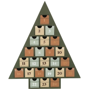 Green wooden Christmas tree advent calendar with 24 numbered drawers for tabletop decor