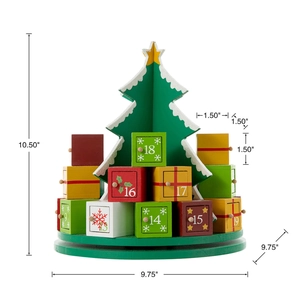 Detailed size chart for Christmas tree advent calendar with 24 wooden drawers