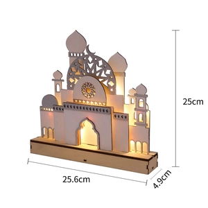 Wooden Moon LED Lamp with Islamic architecture design for Ramadan and Eid decoration