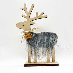 Wooden Christmas Reindeer Decoration Nordic Style Desktop Ornament With Artificial Fur Bells Reindeer Figurine Home Decor