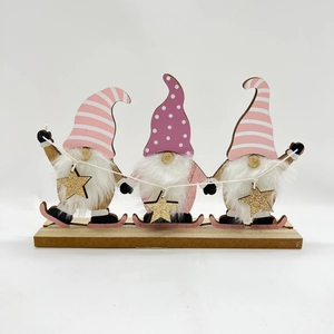 Ornements de Gnome en Bois de Noël Chapeau Rose Violet Étoiles Brillantes Figurines de Lutin Tomte Scandinave pour Décor de Table