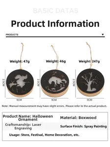 Détails de suspension d'Halloween en bois avec motifs découpés au laser et gravures