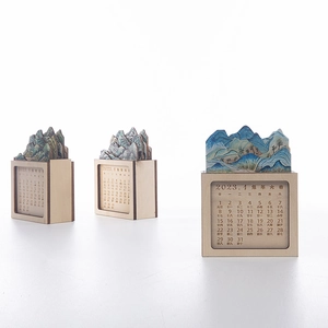 3D wooden desk calendar with Chinese landscape design featuring laser cut multilayer wood