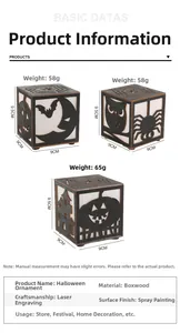 Detailed laser-cut boxwood Halloween pumpkin ornament with internal light features