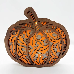 Handcrafted layered wooden pumpkin with LED lights for Autumn Harvest festive home decor
