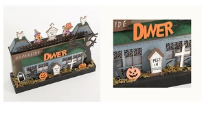 Halloween Graveside Diner Holzdeko mit Details zu Kürbis- und Sensenmann-Motiven