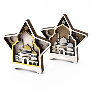 Decorazioni in legno per Eid Ramadan a stella con design di moschee tagliati al laser