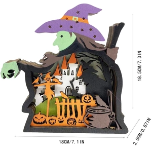 Tabla de tallas detallada de la bruja de madera de Halloween con tallado multicapa