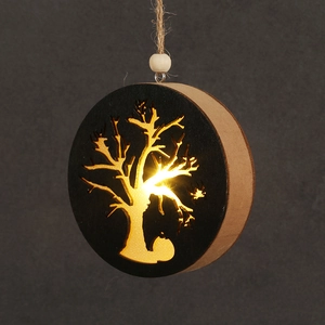 Pendaglio in legno di Halloween con luce notturna LED e silhouette di albero scavata