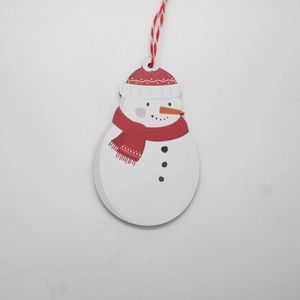 Suspension de Noël bonhomme de neige en bois avec bonnet rouge et écharpe