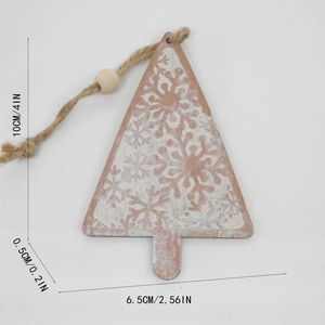 Detailed size view of a wooden Christmas tree ornament with white snowflake patterns