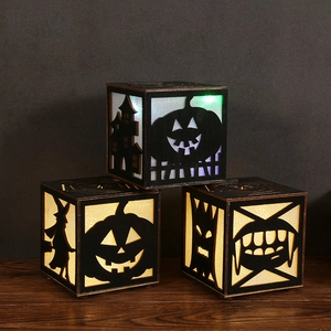 Halloween Boxwood Pumpkin LED Light Hollow Out Castle Witch Pattern Glowing Ornament Spooky Party Atmosphere Table Decor