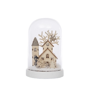 Globe de Noël en verre avec maison en bois miniature et bonhomme de neige décoratif
