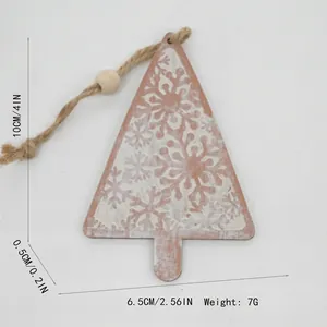 Wooden Christmas tree ornament with white snowflake pattern and dimensions 10x6.5cm