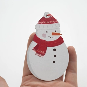 Ornements Suspendus de Noël en Bois Bonhomme de Neige Décoration d'Arbre de Noël Pendentif en Bois Peint au Laser