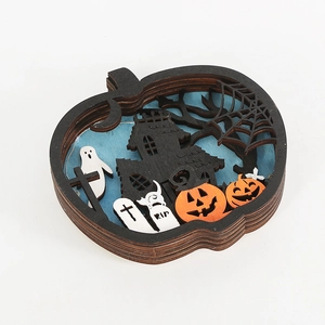 Lampe citrouille en bois d'Halloween avec découpe laser multicouche de maison hantée