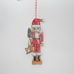 Hand-painted wooden Christmas nutcracker soldier hanging ornament with festive accessories