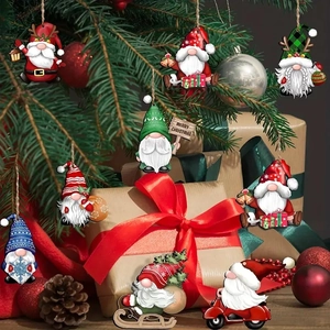 Pendentifs Gnomes de Noël en Bois Ornements Tomte Suédois de Dessin Animé pour Sapin de Noël Maison Fête Décoration Suspendue