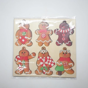 Lot de 6 ornements de bonhomme en pain d'épices en bois pour décoration de Noël