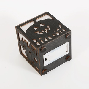 Creative Halloween pumpkin wood carving lantern with LED glowing house patterns