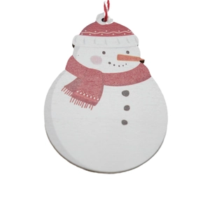 Charmante suspension de Noël en bois bonhomme de neige avec chapeau rouge pour la déco