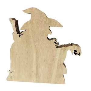 Decoración de mesa de Halloween en madera con silueta de bruja y capas de corte láser