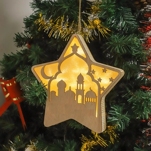 Luce LED a stella in legno con silhouette di luna e moschea per decorazioni festive